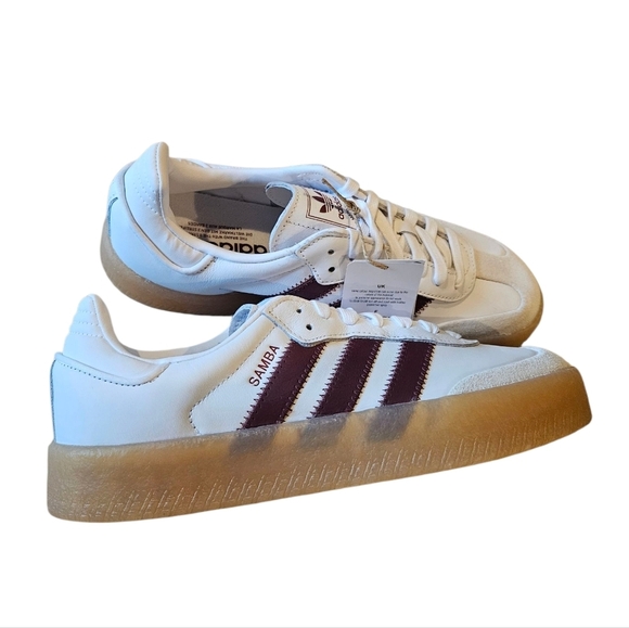 Adidas Originals Sambae Sneakers White and Burgundy Womens NEW - Picture 3 of 8
